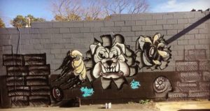 3-D bulldog mural