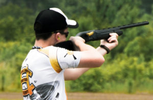 A shooter takes aim at the South River Gun Club in Covington, GA